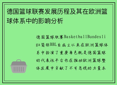 德国篮球联赛发展历程及其在欧洲篮球体系中的影响分析