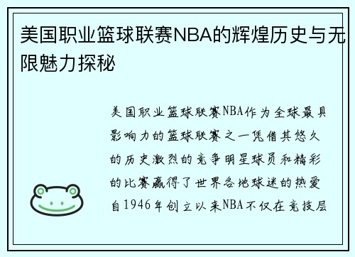 美国职业篮球联赛NBA的辉煌历史与无限魅力探秘